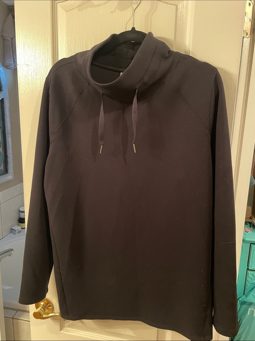 SPANX Black Funnel Neck Pullover with Drawstring